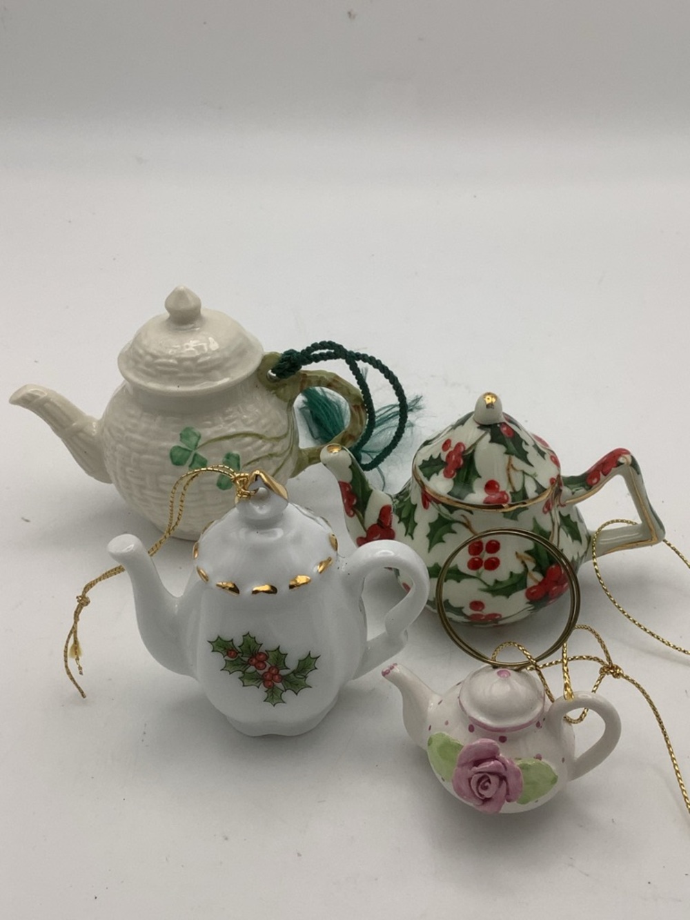 Four Holiday Teapot Ornaments
